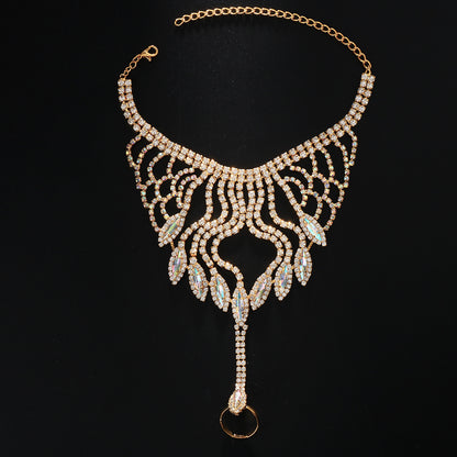 Silver Tassel Hand Chain Bracelet For Women, Electroplated Alloy With Rhinestone Inlay
