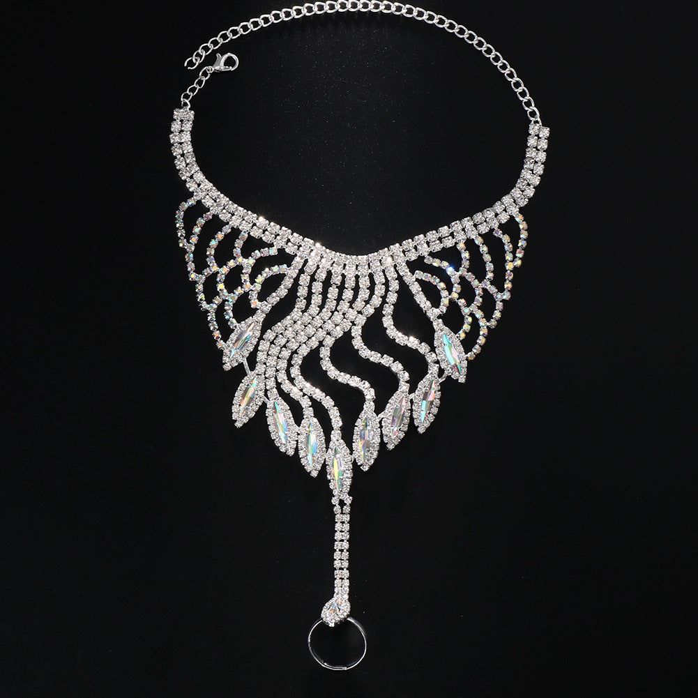 Silver Tassel Hand Chain Bracelet For Women, Electroplated Alloy With Rhinestone Inlay