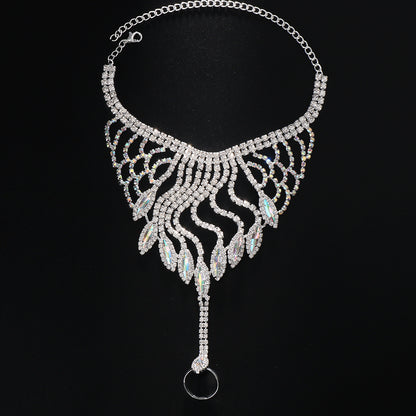 Silver Tassel Hand Chain Bracelet For Women, Electroplated Alloy With Rhinestone Inlay
