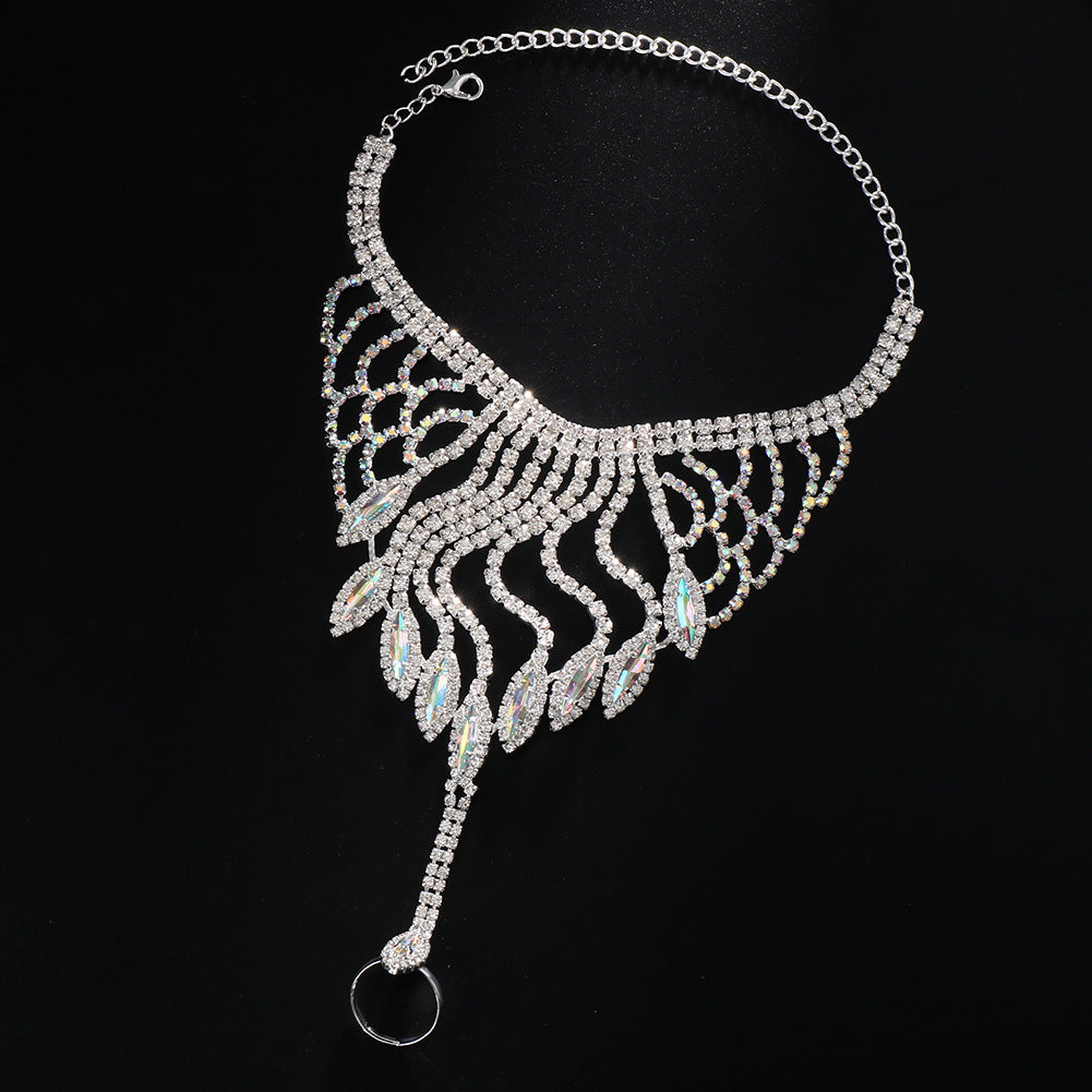Silver Tassel Hand Chain Bracelet For Women, Electroplated Alloy With Rhinestone Inlay