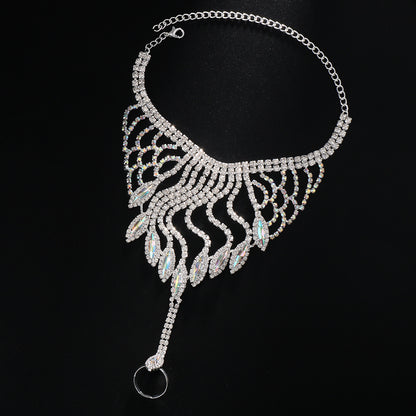 Silver Tassel Hand Chain Bracelet For Women, Electroplated Alloy With Rhinestone Inlay