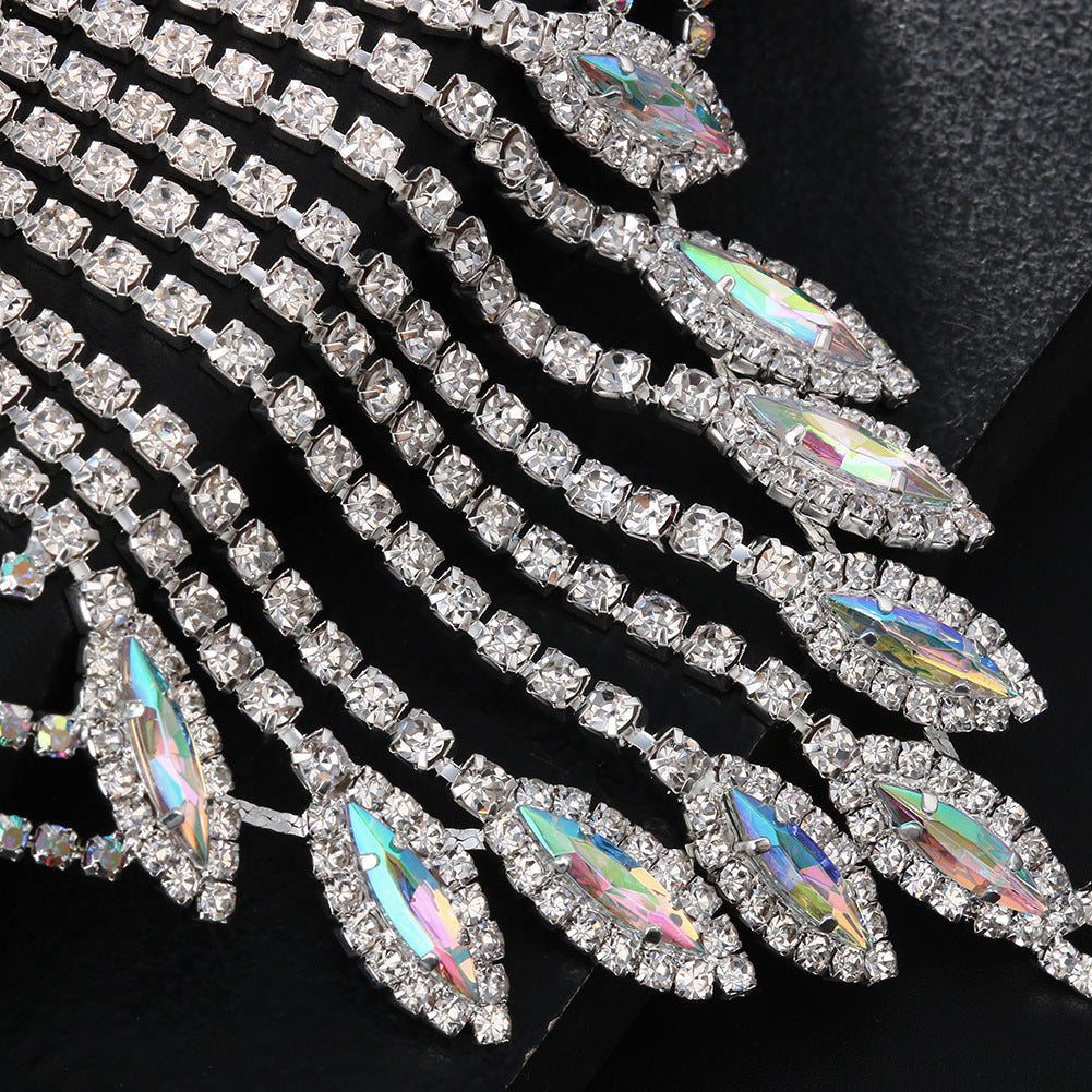 Silver Tassel Hand Chain Bracelet For Women, Electroplated Alloy With Rhinestone Inlay