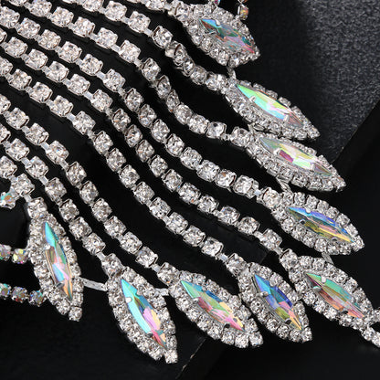 Silver Tassel Hand Chain Bracelet For Women, Electroplated Alloy With Rhinestone Inlay