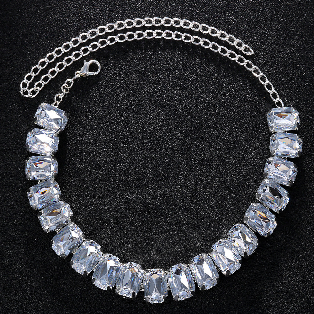 Silver Simple Style Women's Anklet In Alloy With Sparkly Rhinestones, Elegant Foot Jewelry