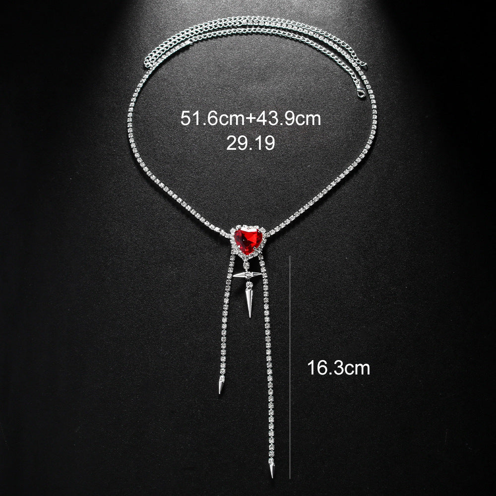 Women's Gold Alloy Waist Chain Tassel Featuring Heart Shape Design With White Crystal Inlay