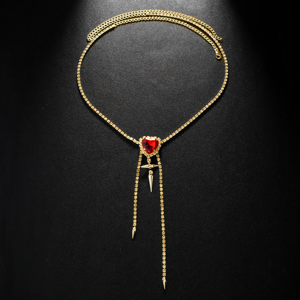 Women's Gold Alloy Waist Chain Tassel Featuring Heart Shape Design With White Crystal Inlay