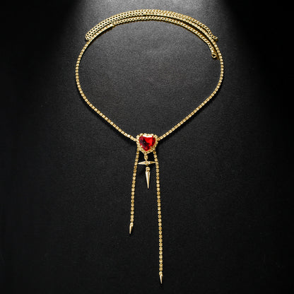 Women's Gold Alloy Waist Chain Tassel Featuring Heart Shape Design With White Crystal Inlay
