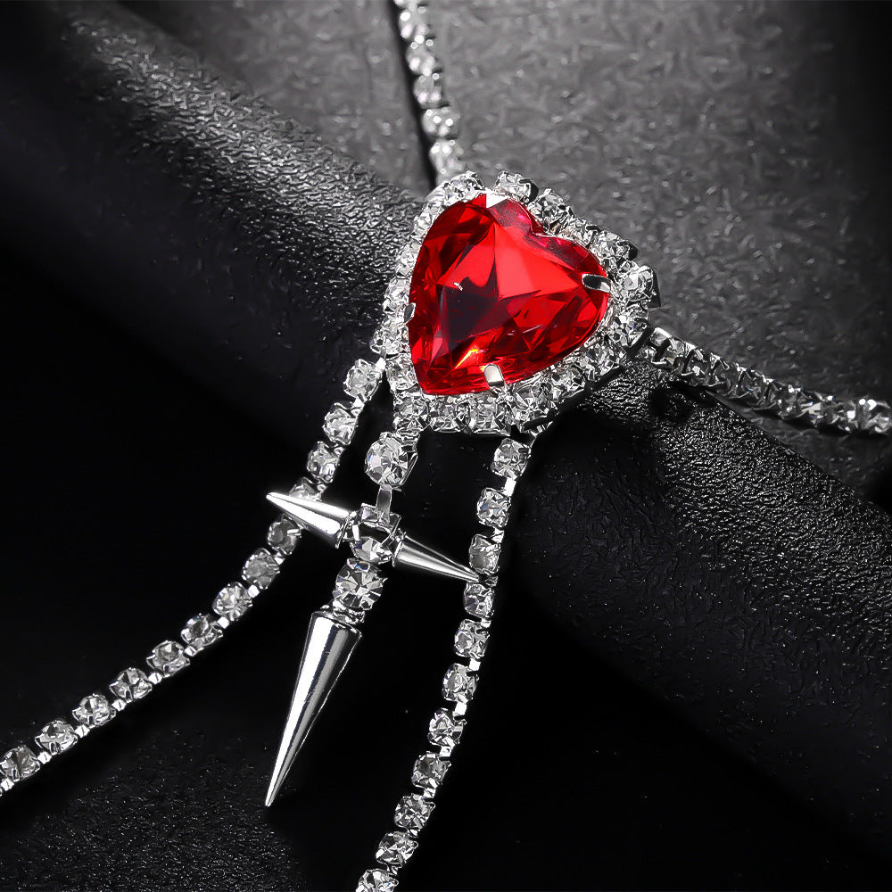 Women's Gold Alloy Waist Chain Tassel Featuring Heart Shape Design With White Crystal Inlay