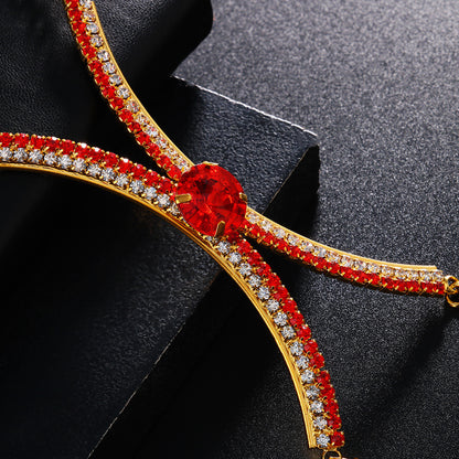 Blue Alloy Body Chain For Women With White Crystal Inlay Featuring Round Pattern