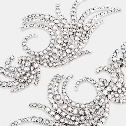 Exaggerated Silver Wings Clip Earrings For Women With Rhinestones In Alloy