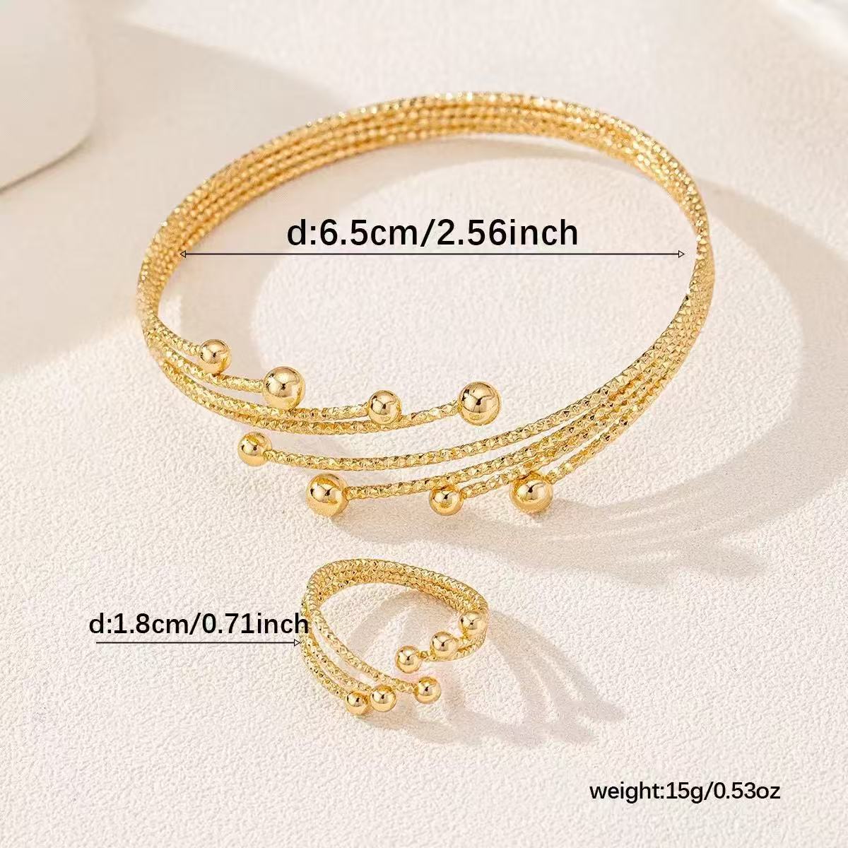 Geometric Jewelry Set For Women In Zinc Alloy With Golden Electroplated Finish, Featuring Stretch Adjustable Clasp