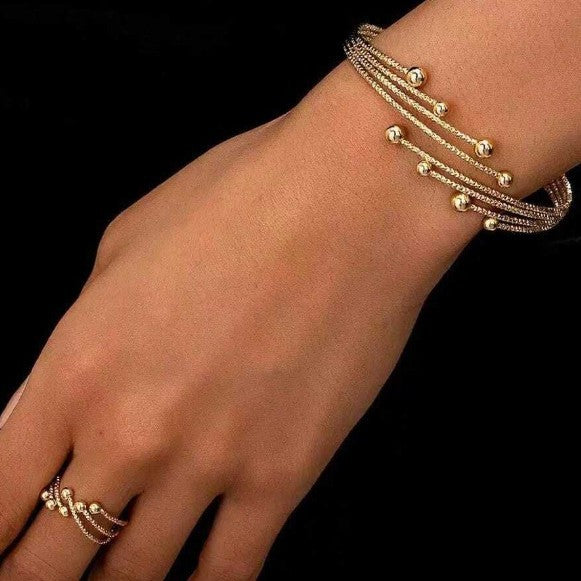 Geometric Jewelry Set For Women In Zinc Alloy With Golden Electroplated Finish, Featuring Stretch Adjustable Clasp