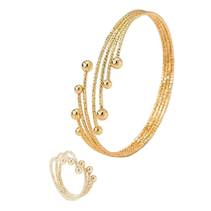 Geometric Jewelry Set For Women In Zinc Alloy With Golden Electroplated Finish, Featuring Stretch Adjustable Clasp