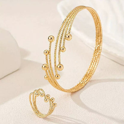 Geometric Jewelry Set For Women In Zinc Alloy With Golden Electroplated Finish, Featuring Stretch Adjustable Clasp