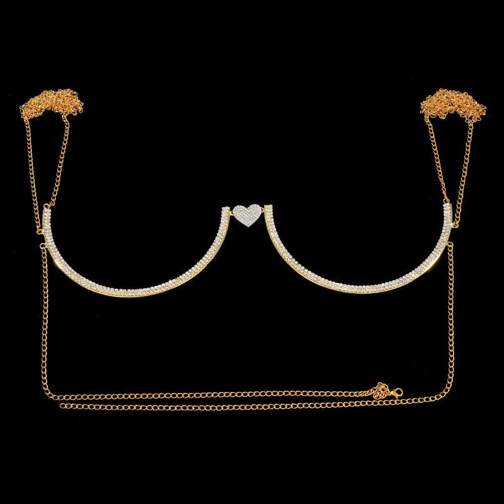 Simple Style Silver Alloy Body Chain For Women With White Crystal Inlay Featuring Heart Shape Design