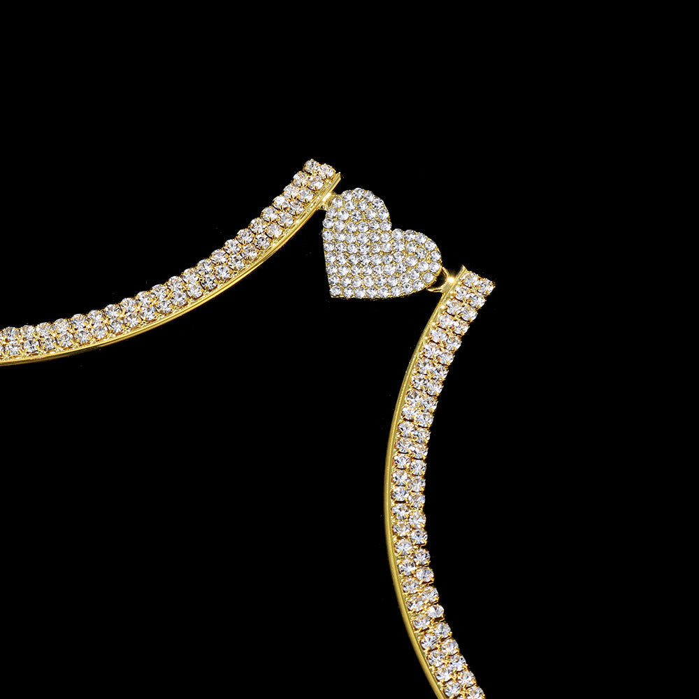 Simple Style Silver Alloy Body Chain For Women With White Crystal Inlay Featuring Heart Shape Design