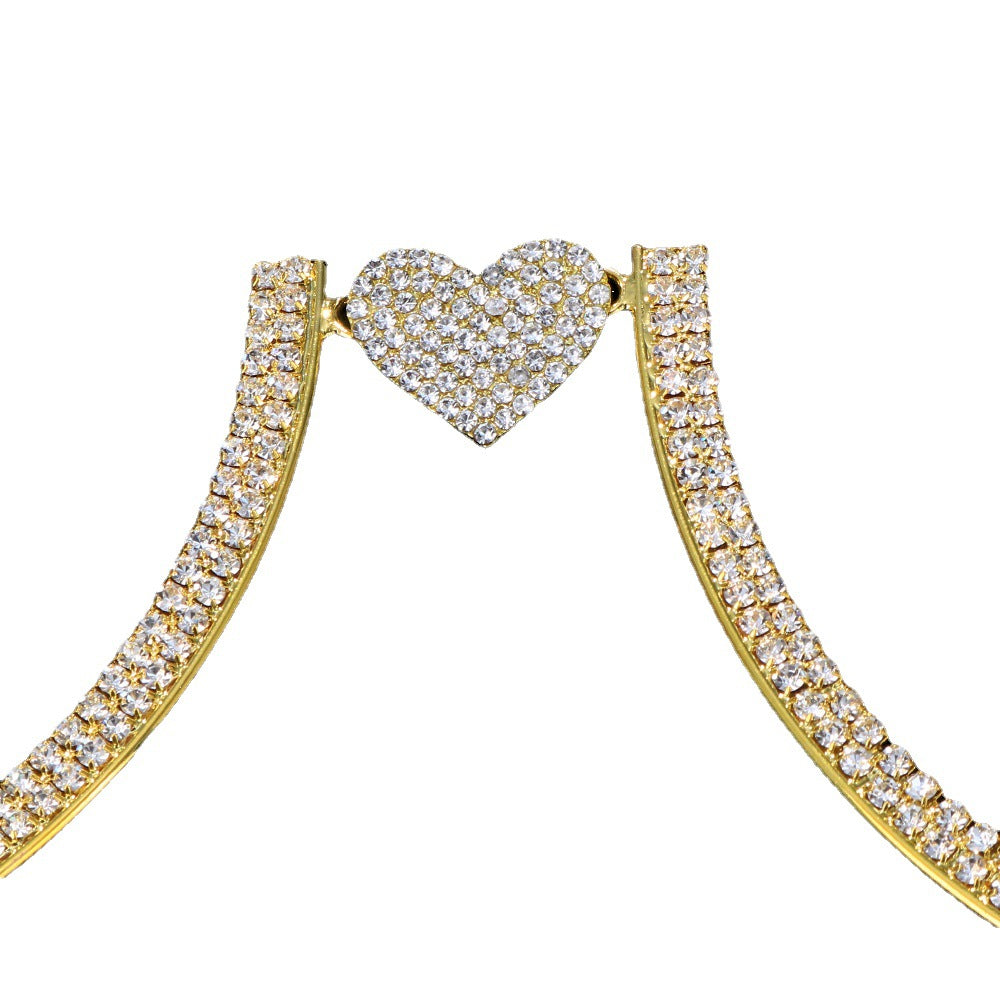 Simple Style Silver Alloy Body Chain For Women With White Crystal Inlay Featuring Heart Shape Design