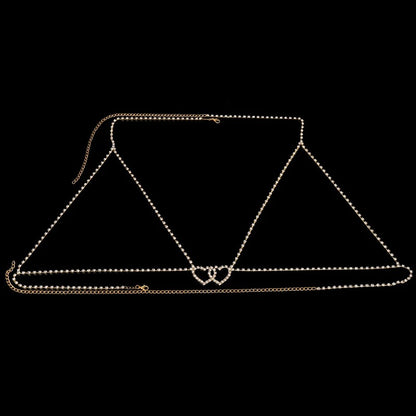Silver Alloy Body Chain For Women Featuring Heart Shape White Crystal Inlay, Perfect For Nightclub Wear