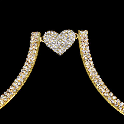 Simple Style Silver Alloy Body Chain For Women With White Crystal Inlay Featuring Heart Shape Design