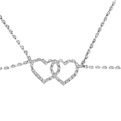 Silver Alloy Body Chain For Women Featuring Heart Shape White Crystal Inlay, Perfect For Nightclub Wear