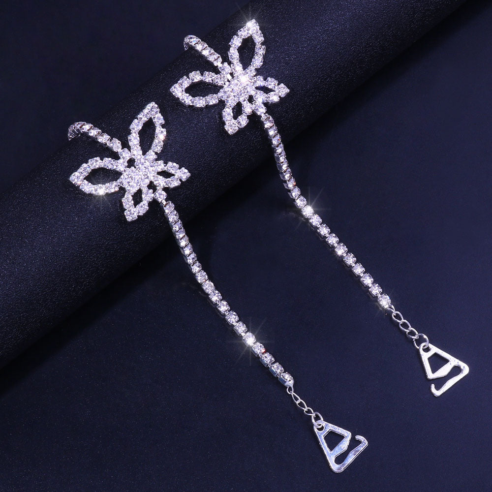 Women’s Silver Alloy Body Chain With White Crystal Inlay Featuring Butterfly Design, Elegant Chest Jewelry For Wedding