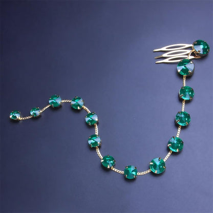Tassel Hair Chain For Women In Alloy With Rhinestones, Summer Hair Comb Accessory In Colour