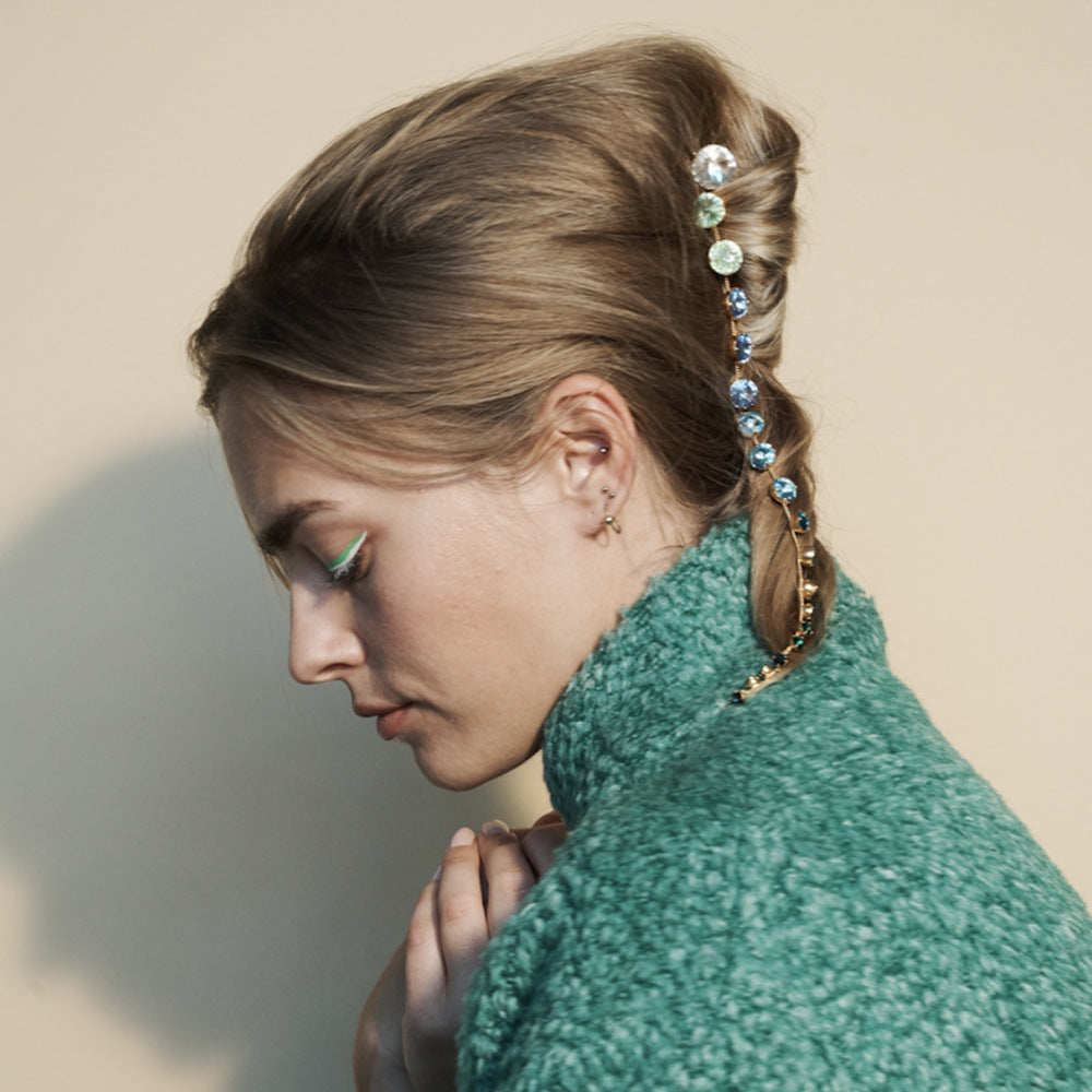 Tassel Hair Chain For Women In Alloy With Rhinestones, Summer Hair Comb Accessory In Colour