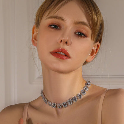Geometric Copper Necklace With Claw Setting And Rhinestones, Featuring Luxurious Style And Durable Copper Chain
