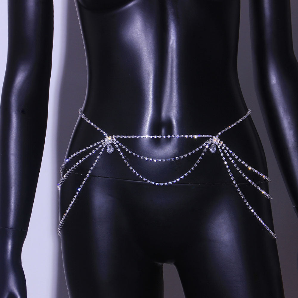 Sexy Women's Metal Waist Chain Featuring Water Droplets Design In Silver