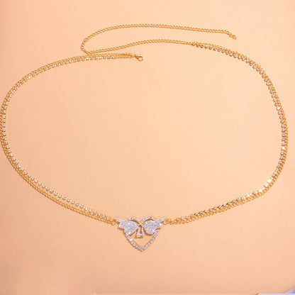 Gold Alloy Women’s Waist Chain In Ethnic Style With Wings Pattern And Electroplated Finish, Featuring Rhinestones