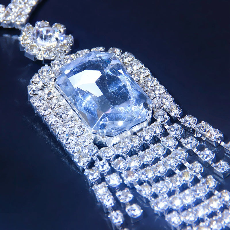 Ethnic Style Silver Alloy Body Chain For Women With White Crystal Inlay And Crystal Tassel Detail