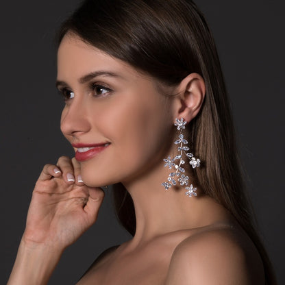 Luxurious Elaborate Gold Flower Drop Earrings In Alloy With Zircon Inlay
