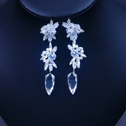 Luxurious Elaborate Gold Flower Drop Earrings In Alloy With Zircon Inlay