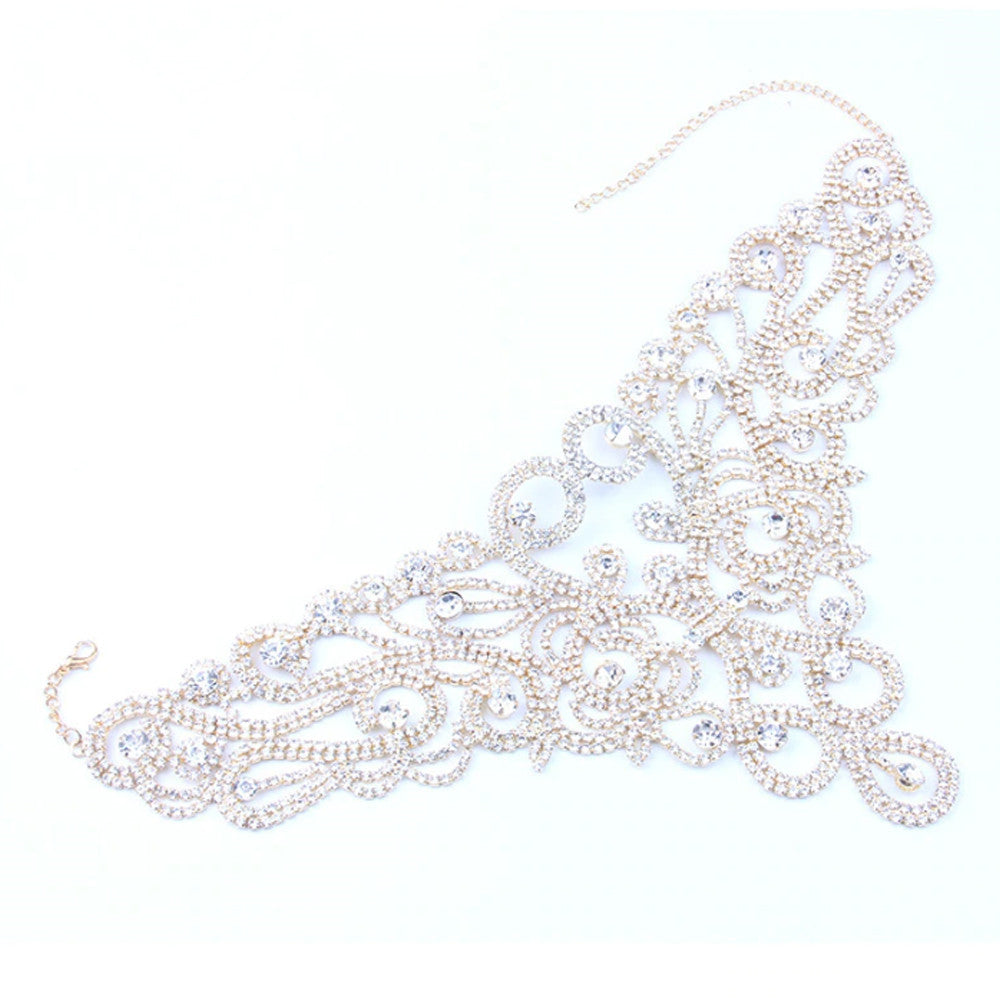Exaggerated Flowers Gold Choker Necklace With Electroplated Finish And Rhinestone Pendant