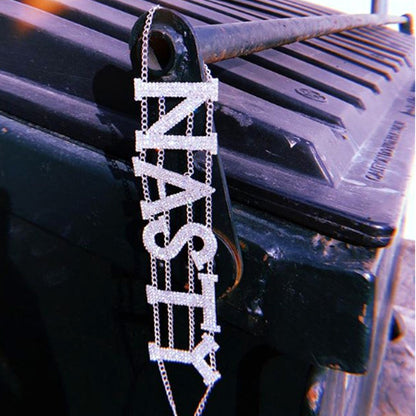 Gold Letter Choker Necklace In Hip-Hop Style With Rhinestones Pendant And Slider Chain