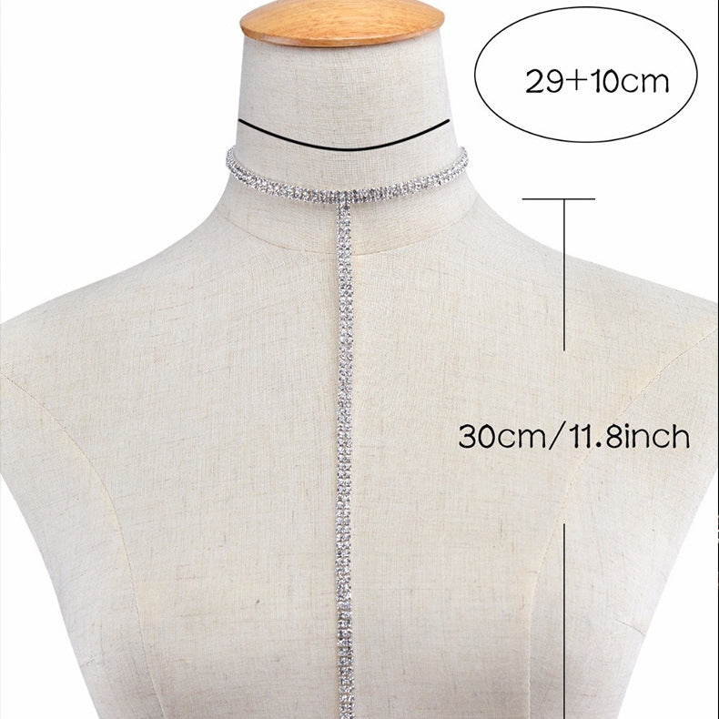 Sparkly Gold Long Necklace With Rhinestones Tassel Pendant And Tennis Chain In Simple Style