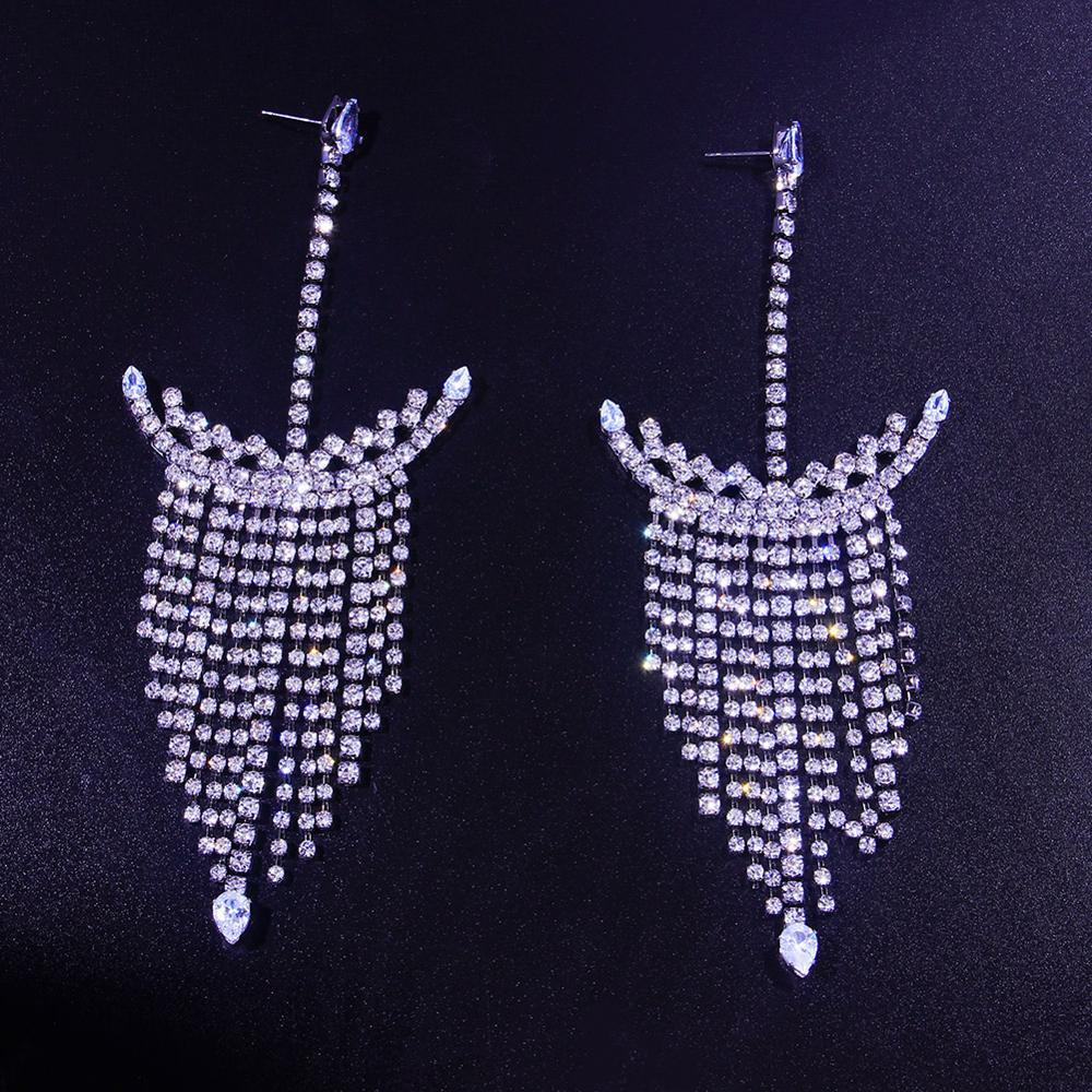 Baroque Style Gold Tassel Drop Earrings For Women With Rhinestone Inlay In Alloy