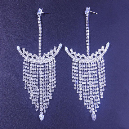 Baroque Style Gold Tassel Drop Earrings For Women With Rhinestone Inlay In Alloy