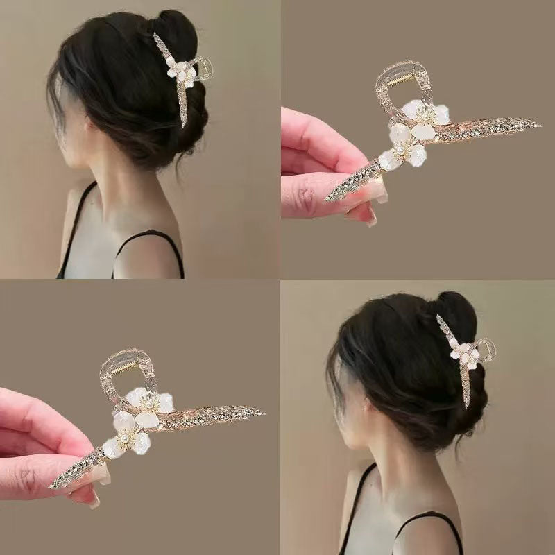 Shiny Flowers Barrette Hairpin For Women With Artificial Gemstones