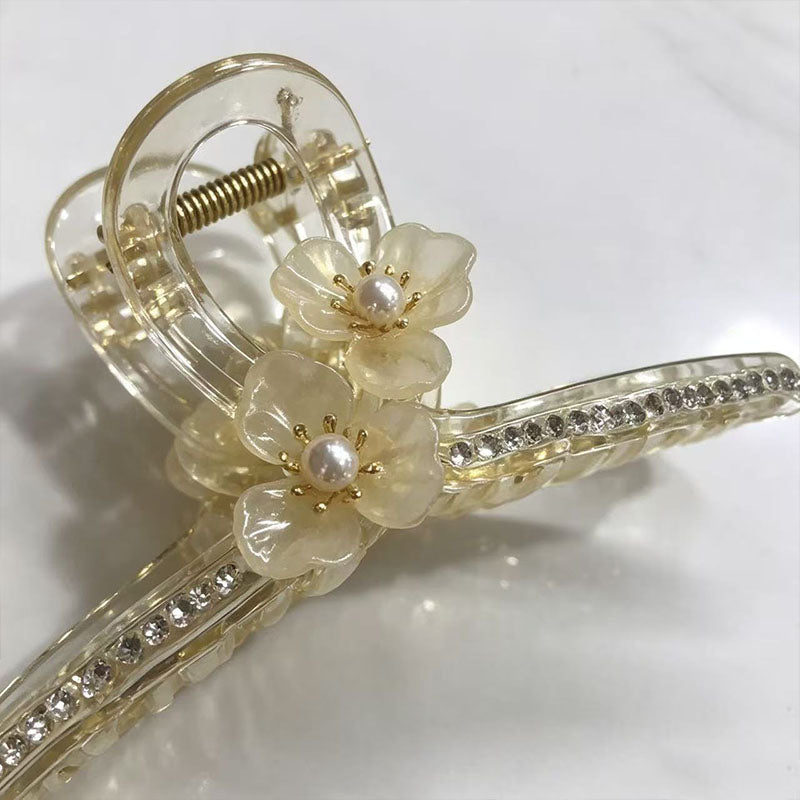 Shiny Flowers Barrette Hairpin For Women With Artificial Gemstones
