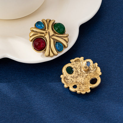 Color Block Stud Earrings For Unisex Featuring Electroplated Zinc Alloy With 925 Sterling Silver Posts In Retro Style