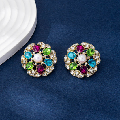 Retro Flowers Stud Earrings For Women With 925 Sterling Silver Posts And Zircon Inlay In Zinc Alloy