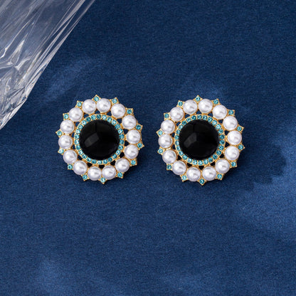Retro Flowers Stud Earrings For Women With 925 Sterling Silver Posts And Zircon Inlay In Zinc Alloy