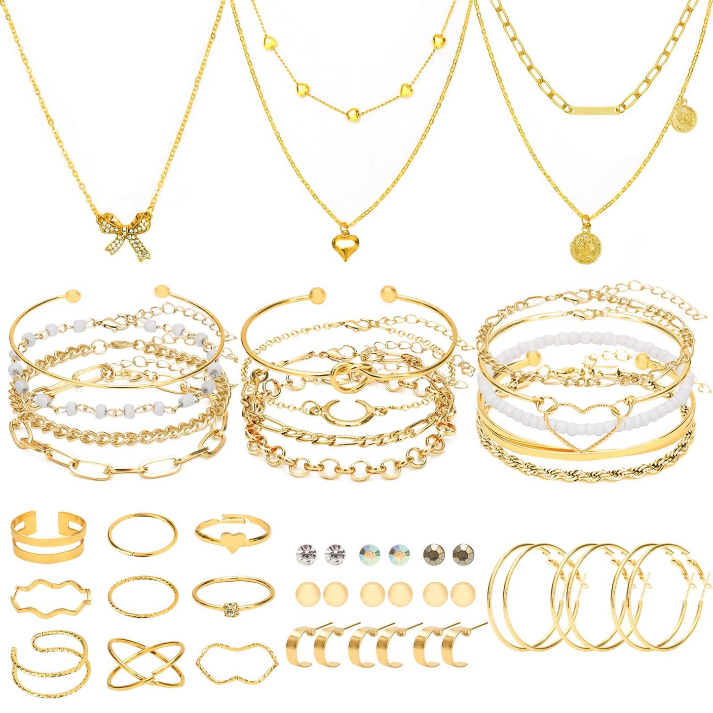 Geometric Jewelry Set For Women With KC Golden Plated Alloy And Zircon, Featuring 0.01µm Plating And Slider Chain