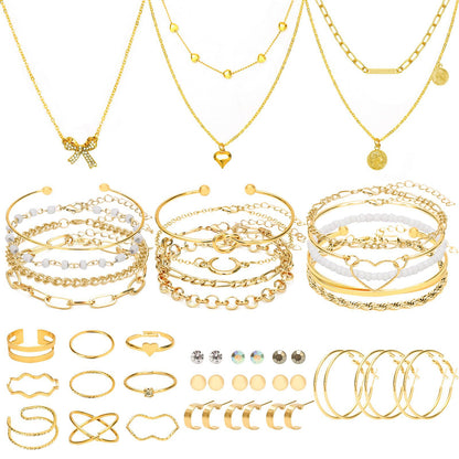 Geometric Jewelry Set For Women With KC Golden Plated Alloy And Zircon, Featuring 0.01µm Plating And Slider Chain