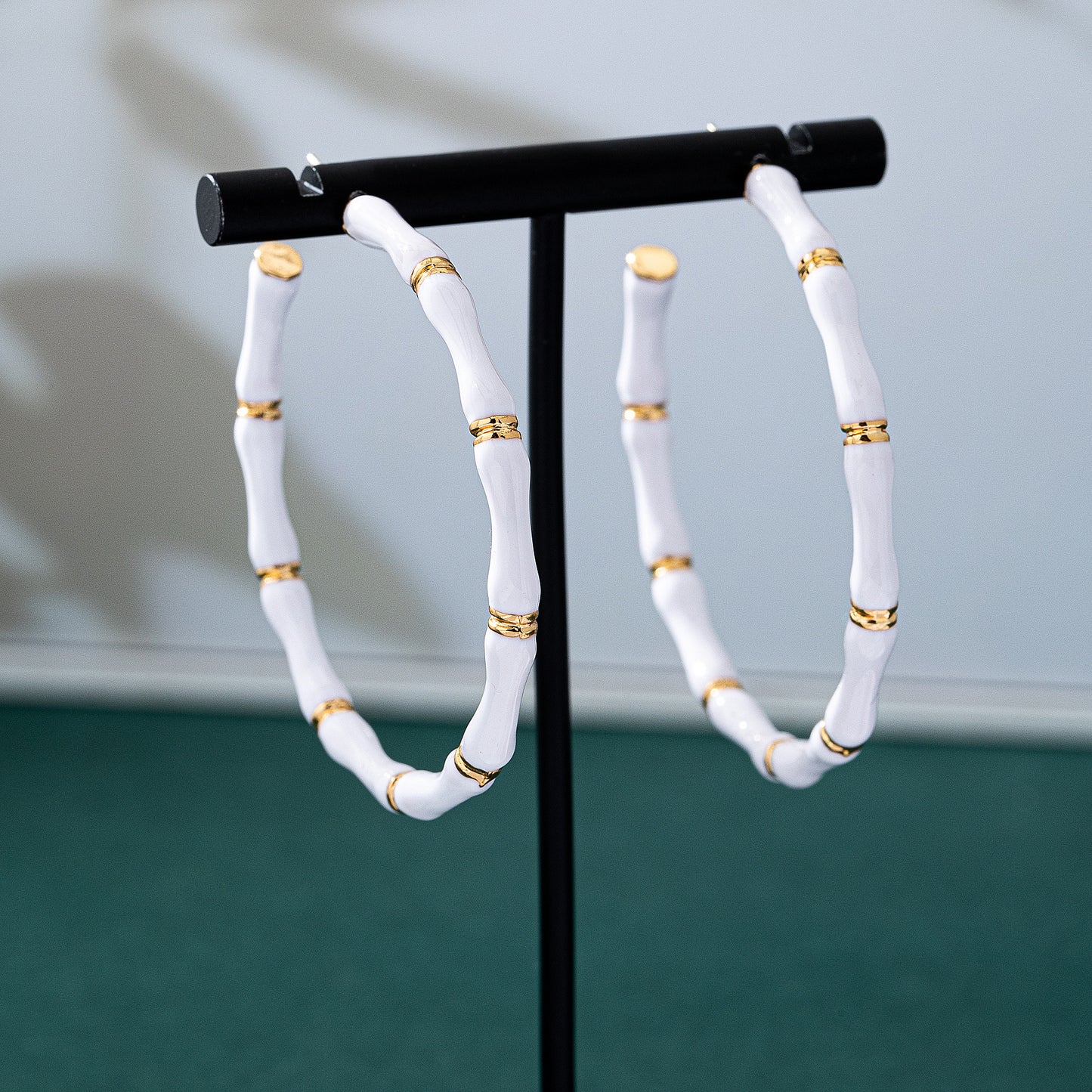 Bamboo Enamel Earrings For Unisex Featuring White Alloy Design With 925 Sterling Silver Studs