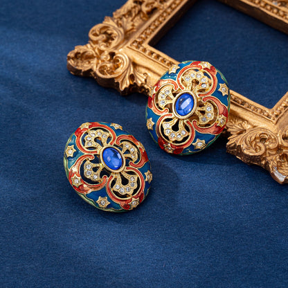 Retro Flowers Stud Earrings For Women With 925 Sterling Silver Posts And Zircon Inlay In Zinc Alloy