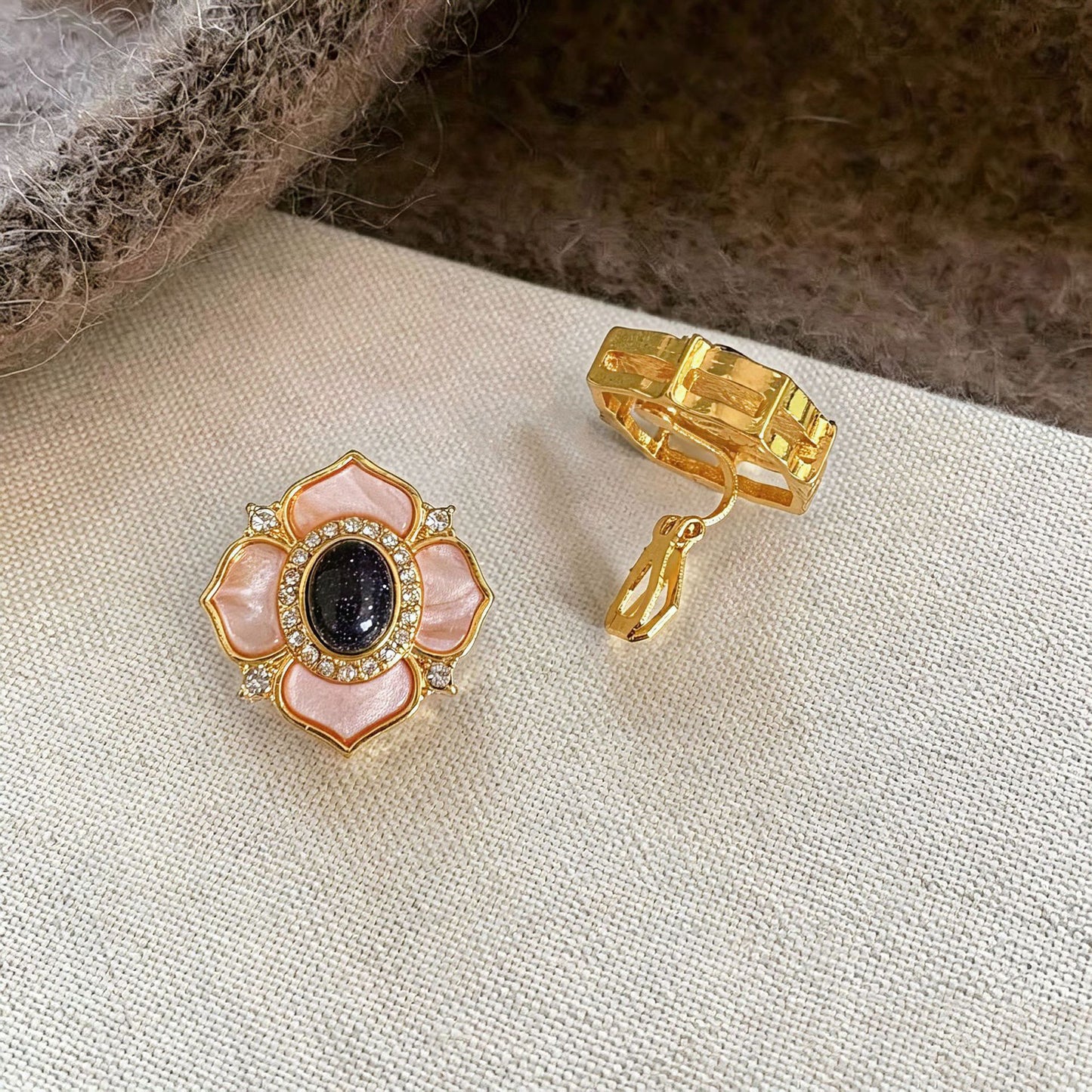 Natural Pink Flowers Stud Earrings For Unisex Featuring 925 Sterling Silver Posts And Mother-of-pearl Shell Inlay In Zinc Alloy
