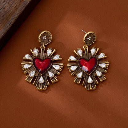Heart Shape Drop Earrings For Unisex Featuring Silver Zinc Alloy With 925 Sterling Silver Studs Crafted With Folds