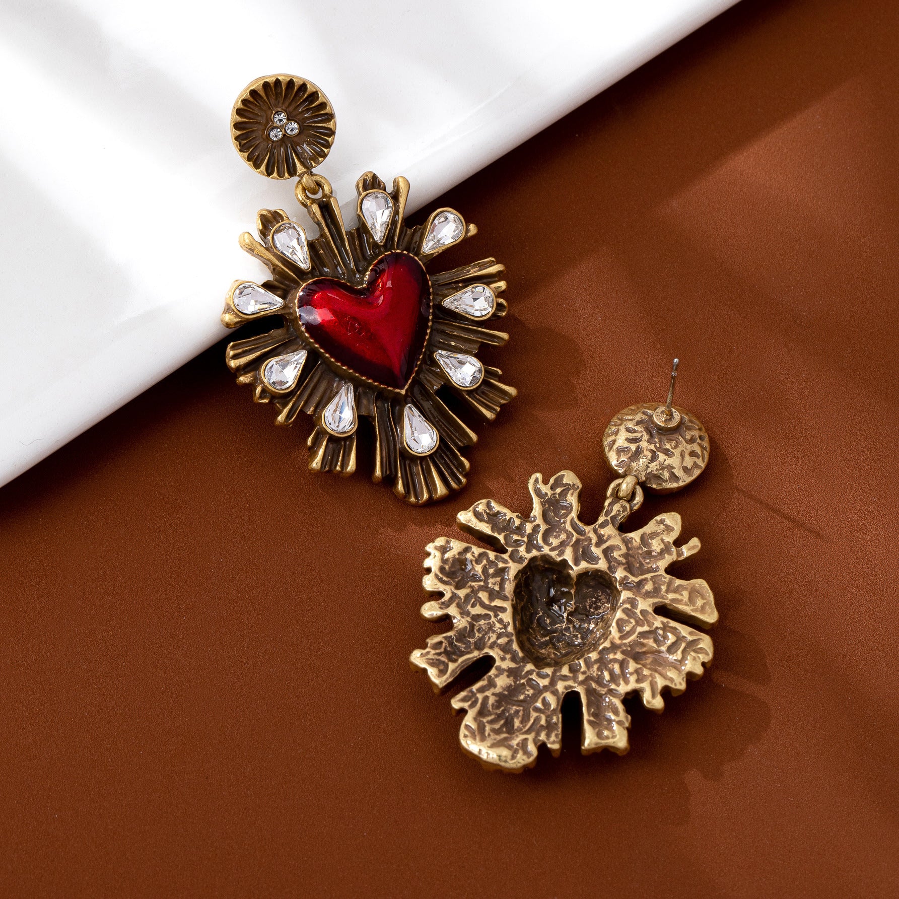 Heart Shape Drop Earrings For Unisex Featuring Silver Zinc Alloy With 925 Sterling Silver Studs Crafted With Folds